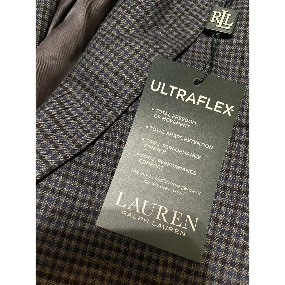 LAUREN RALPH LAUREN Ultraflex Stretch Blazer Plaid Blue‎ Size 42R MSRP $295